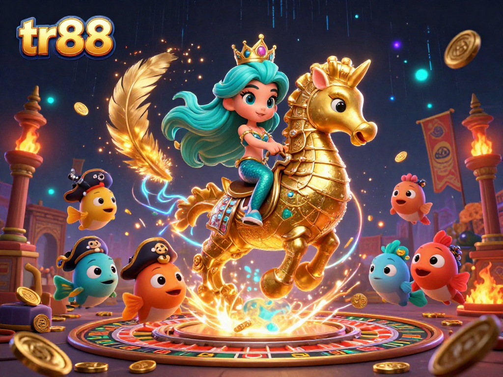 Experience the excitement of betting with tr88's dynamic gaming scene featuring a mermaid and seahorse in action.