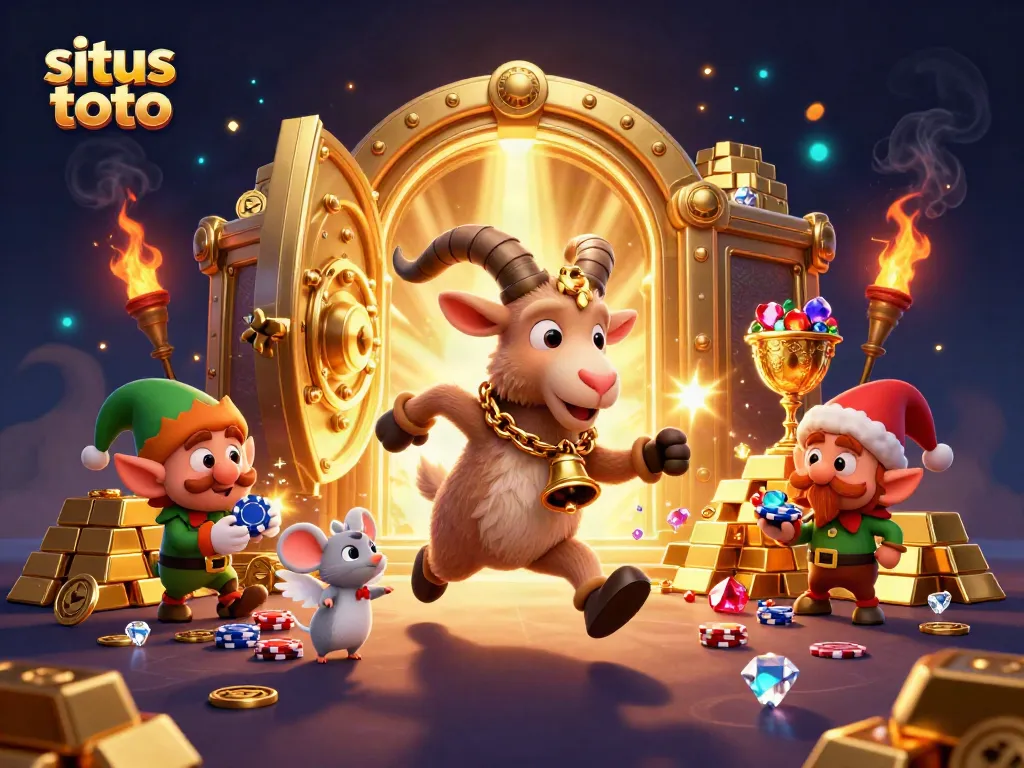 Experience the excitement of situs toto with a lively casino scene featuring fantasy characters and treasures.