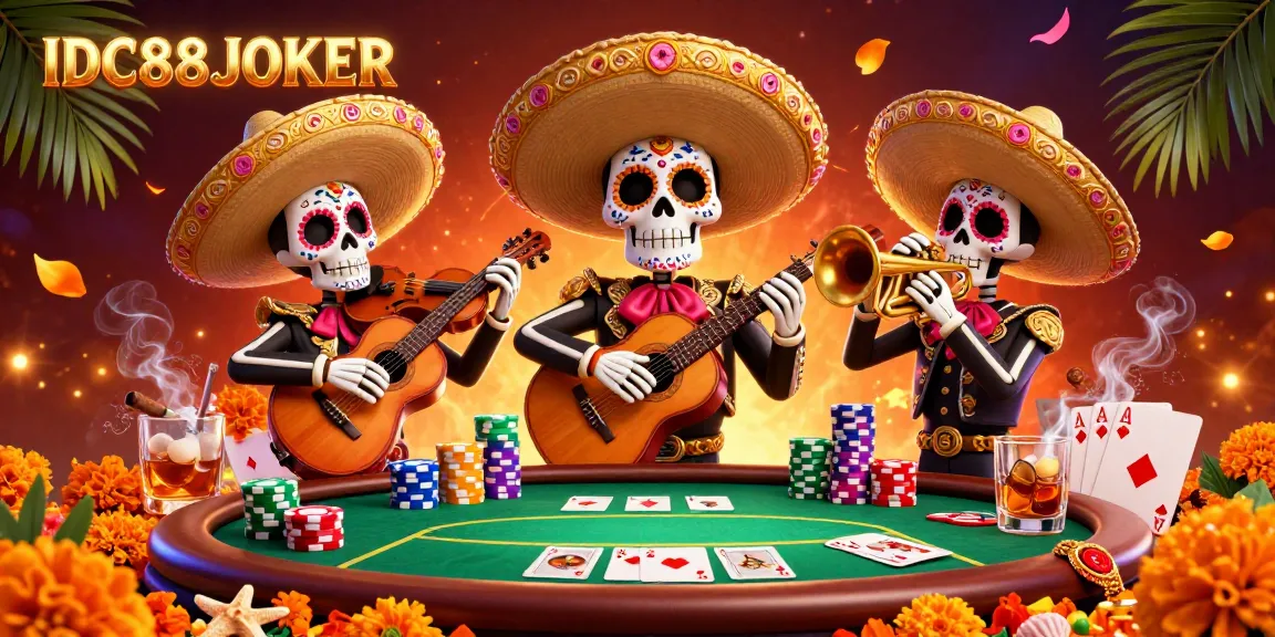 IDC88JOKER showcases a lively mariachi band at a poker table, surrounded by colorful chips and festive decorations.