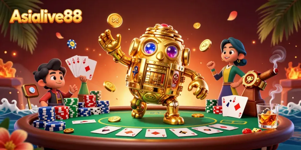 Engage in exciting gameplay with Asialive88's vibrant poker scene featuring gold elements.