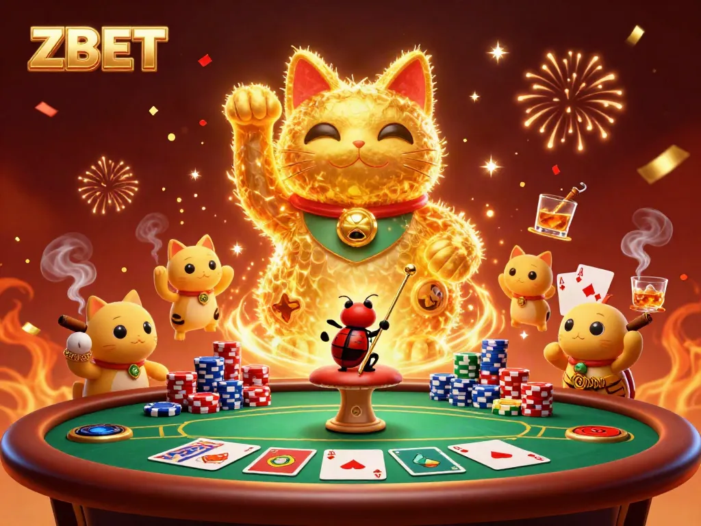 Experience excitement with ZBET as golden fireflies create a lively casino atmosphere.