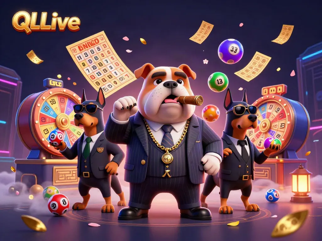 Join the QQLive experience with vibrant lottery elements and cartoon casino characters.