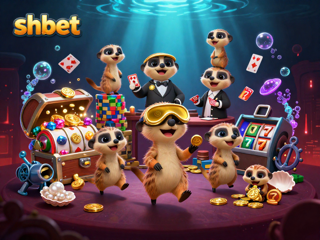 Experience the excitement of shbet with this vibrant 3D meerkat casino illustration.