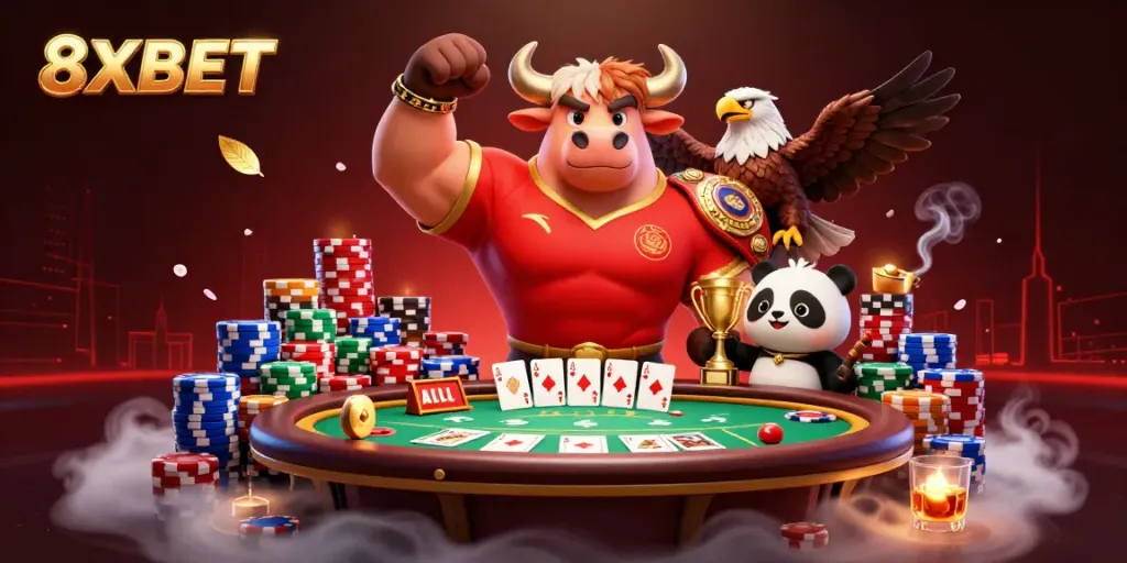 Experience thrilling wins at 8XBET with vibrant casino characters and dynamic gaming elements.