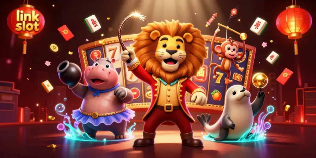 Engage with the dynamic link slot experience featuring lively casino characters and vibrant gaming elements.