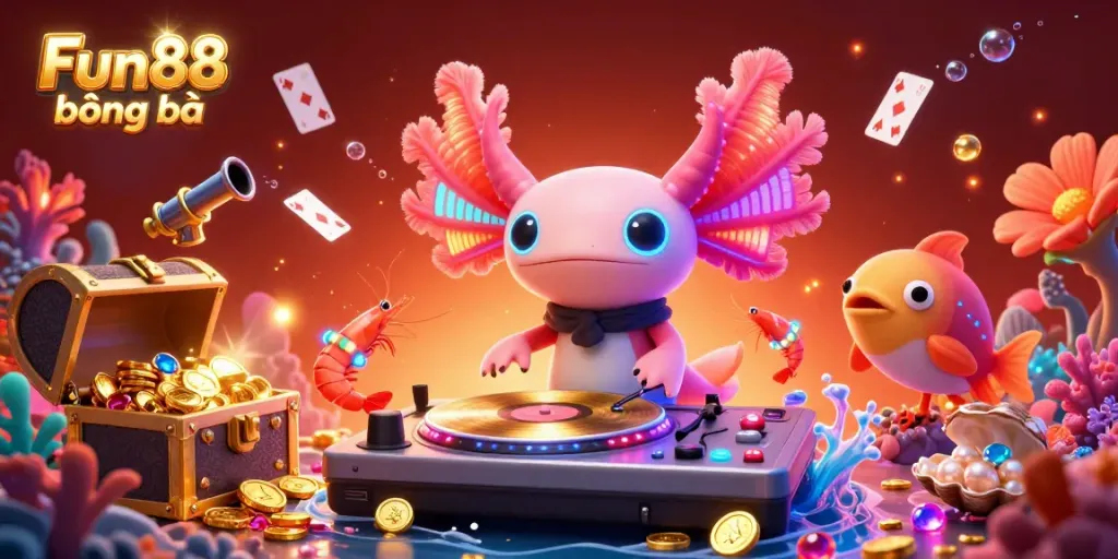 Engage in Fun88 bóng đá action with lively characters at an underwater casino, vibrant and packed with detail.