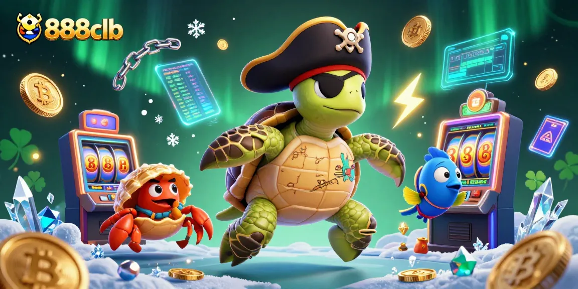 Engage with the vibrant slot theme at 888clb featuring a pirate turtle and unique treasures.