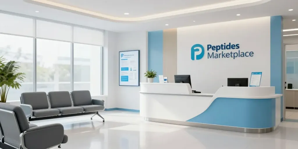 Peptides Marketplace at a modern clinic showcasing patient care and healthcare services.