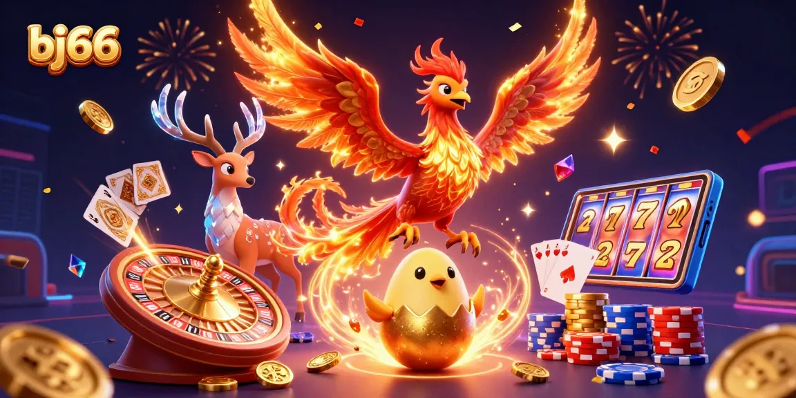 Experience thrilling gameplay at bj66 with a vibrant 3D illustration showcasing casino excitement.
