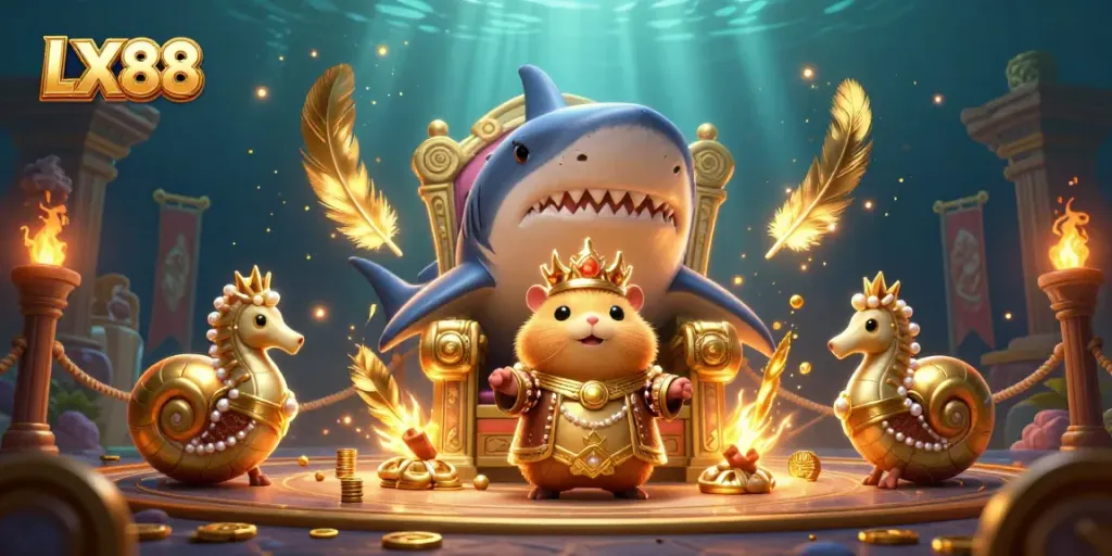 Engage in the LX88 gaming experience with a thrilling 3D illustration featuring a fierce hamster king and royal guards.
