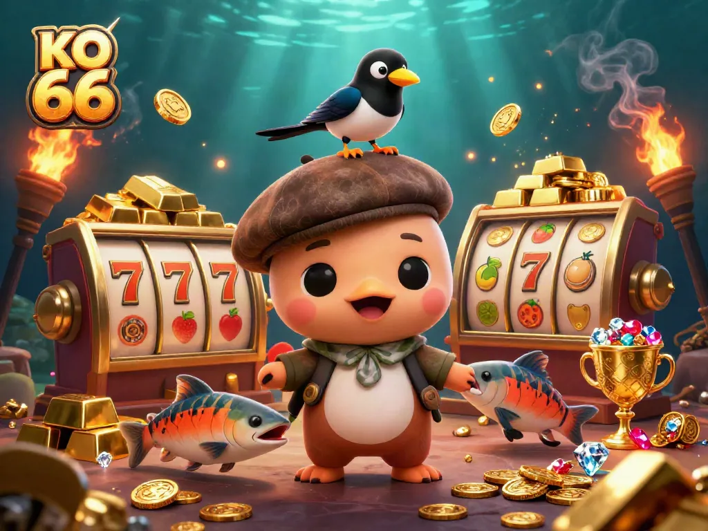 Engage with the enchanting KO 66 casino scene, featuring baby Nessie and gold treasures.