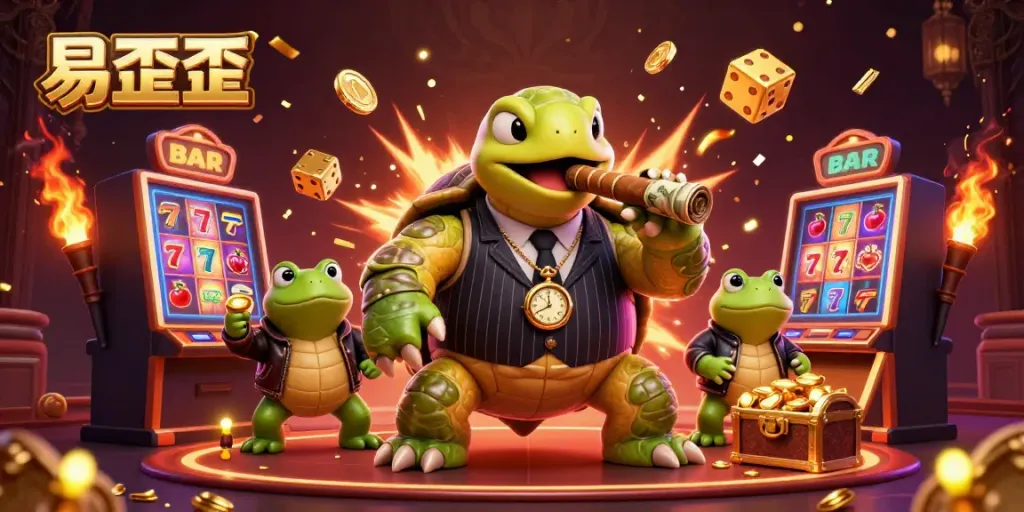 Experience the thrilling excitement of 易歪歪 with a snapping turtle in a casino setting.