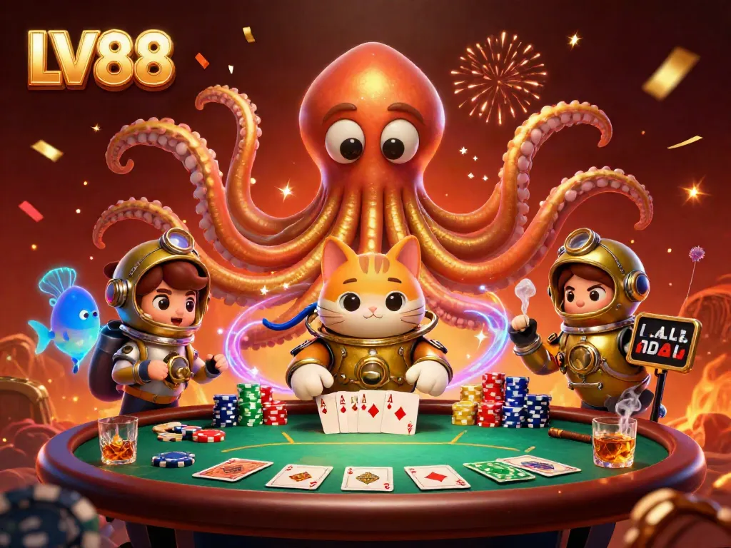 Experience the thrill of LV88 with vibrant 3D casino elements and characters.