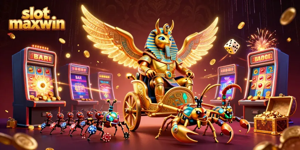 Engage with slot maxwin in a vibrant, dynamic casino scene illustrating wealth and excitement.