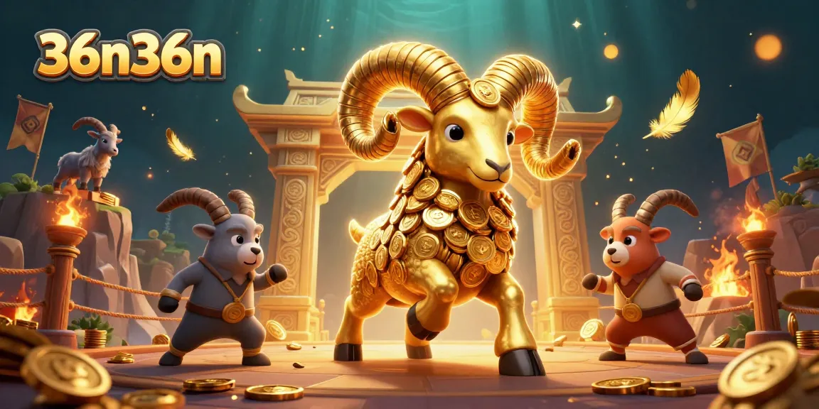 Experience thrilling action in 36n36n's vibrant gambling arena, featuring a golden ram and mountain goat spectators.