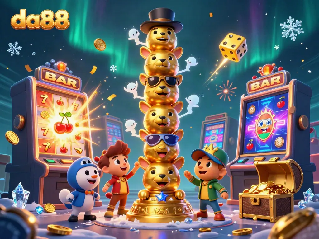 Experience the excitement of da88 in this vibrant casino-themed illustration bursting with action.