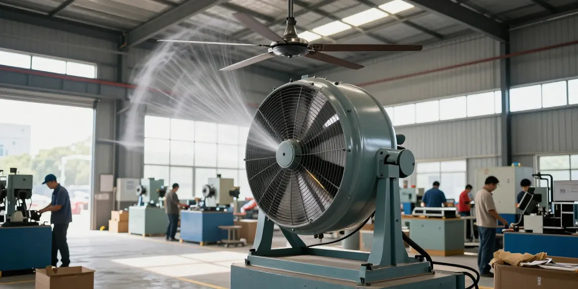 Quạt công nghiệp hoạt động tại nhà xưởng giúp cải thiện không khí và năng suất làm việc.