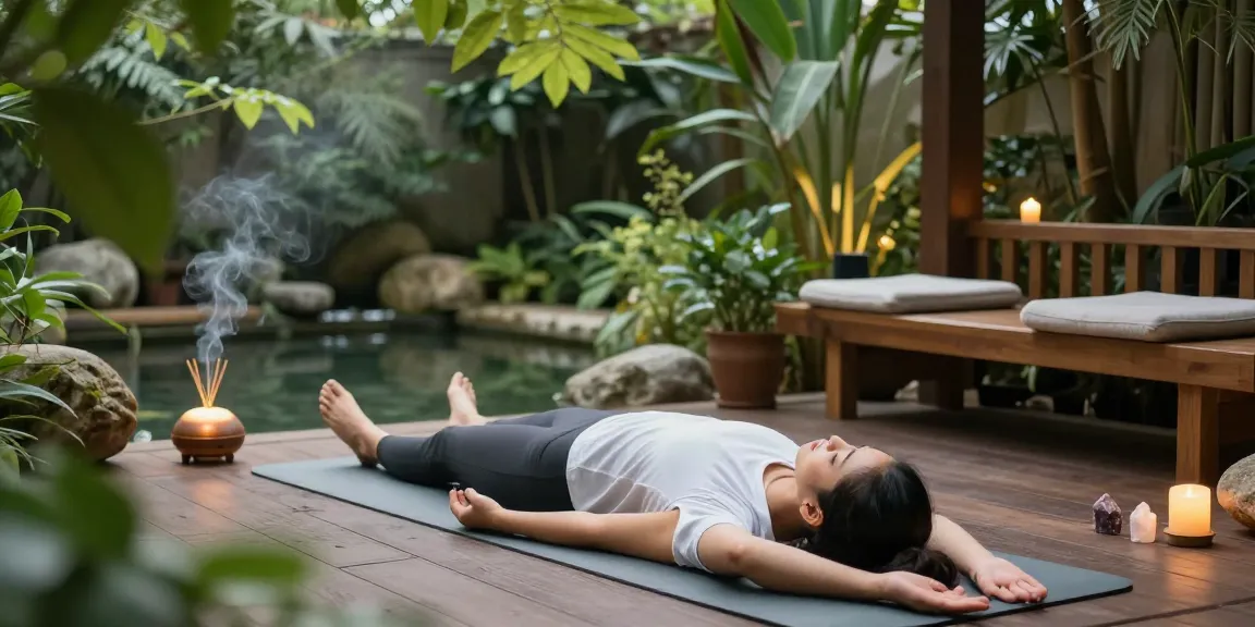 Motchill wellness retreat featuring a peaceful yoga practice in a serene garden.