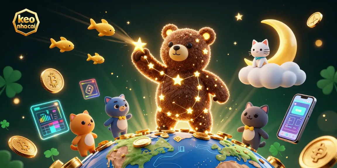 Engage with keo nha cai in an exciting cosmic casino scene filled with golden stars and crypto coins.