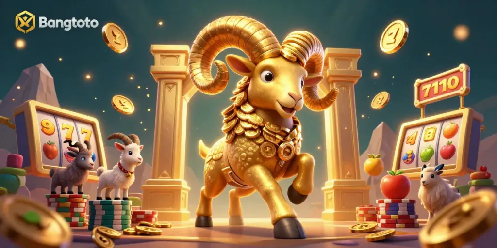 Experience thrilling gameplay at bangtoto with a golden ram symbolizing immense jackpots and excitement.