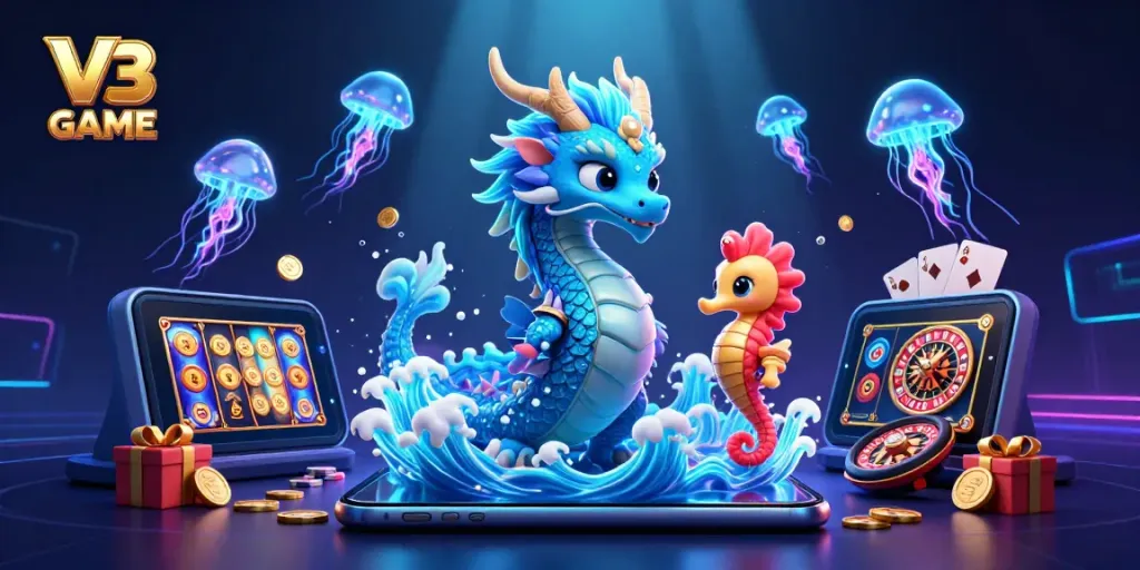 Experience the vibrant world of V3 GAME with captivating characters and casino elements.