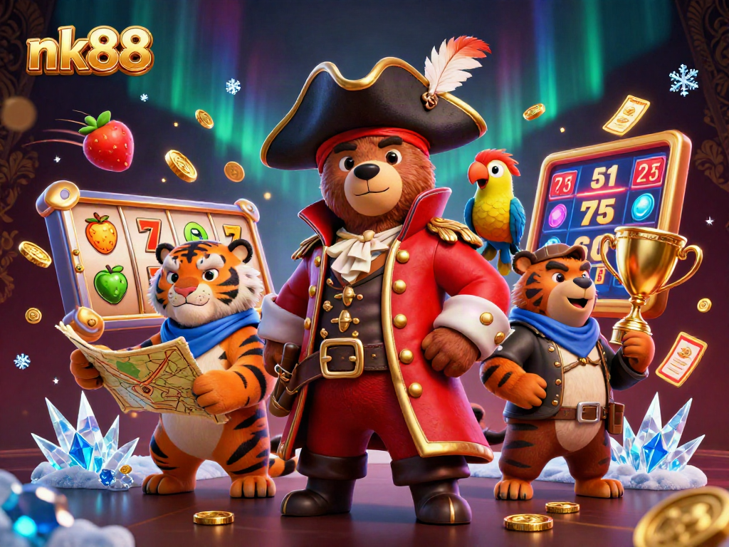 Experience immersive nk88 slots with pirates and tigers in an engaging casino setting.