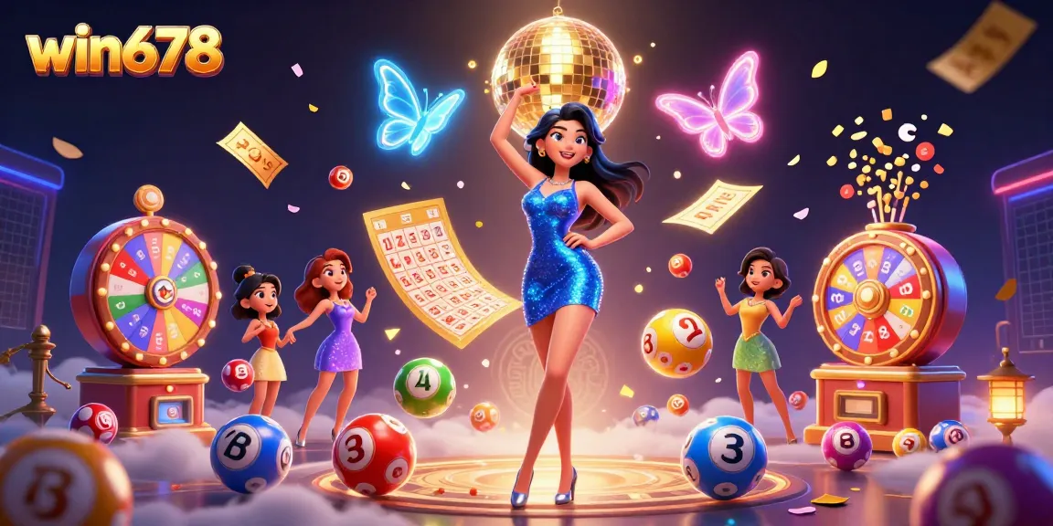 Win678 captivates with vibrant lottery elements and colorful energy in a dynamic casino scene.