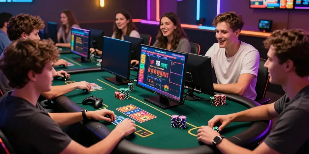 Online gaming excitement with friends engaging in plustoto4d sessions and vibrant visuals.