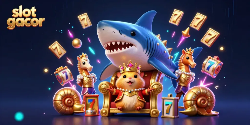 Experience the thrill of slot gacor with a fierce hamster king and dynamic casino symbols.