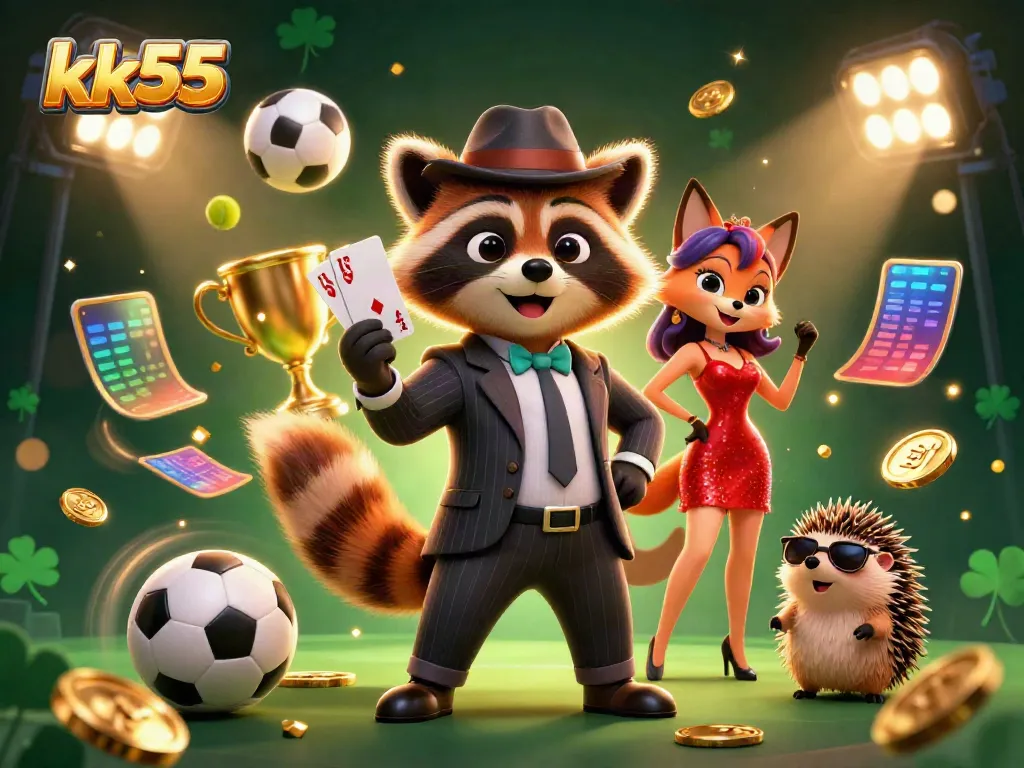 Experience thrilling gameplay at kk55, where a raccoon, fox, and hedgehog bring excitement to the casino.