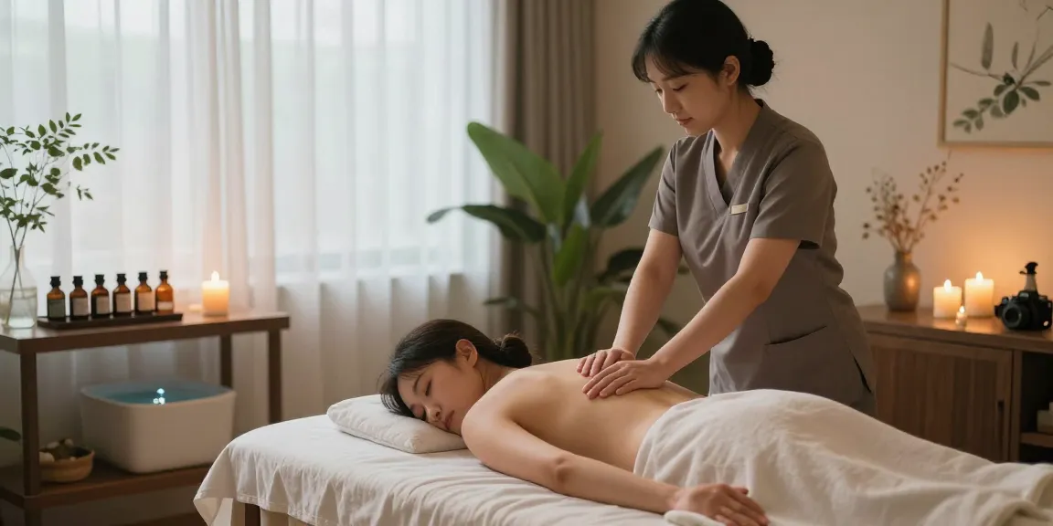 A peaceful wellness spa scene showcasing a 광명출장안마 session, with a therapist and serene ambiance.