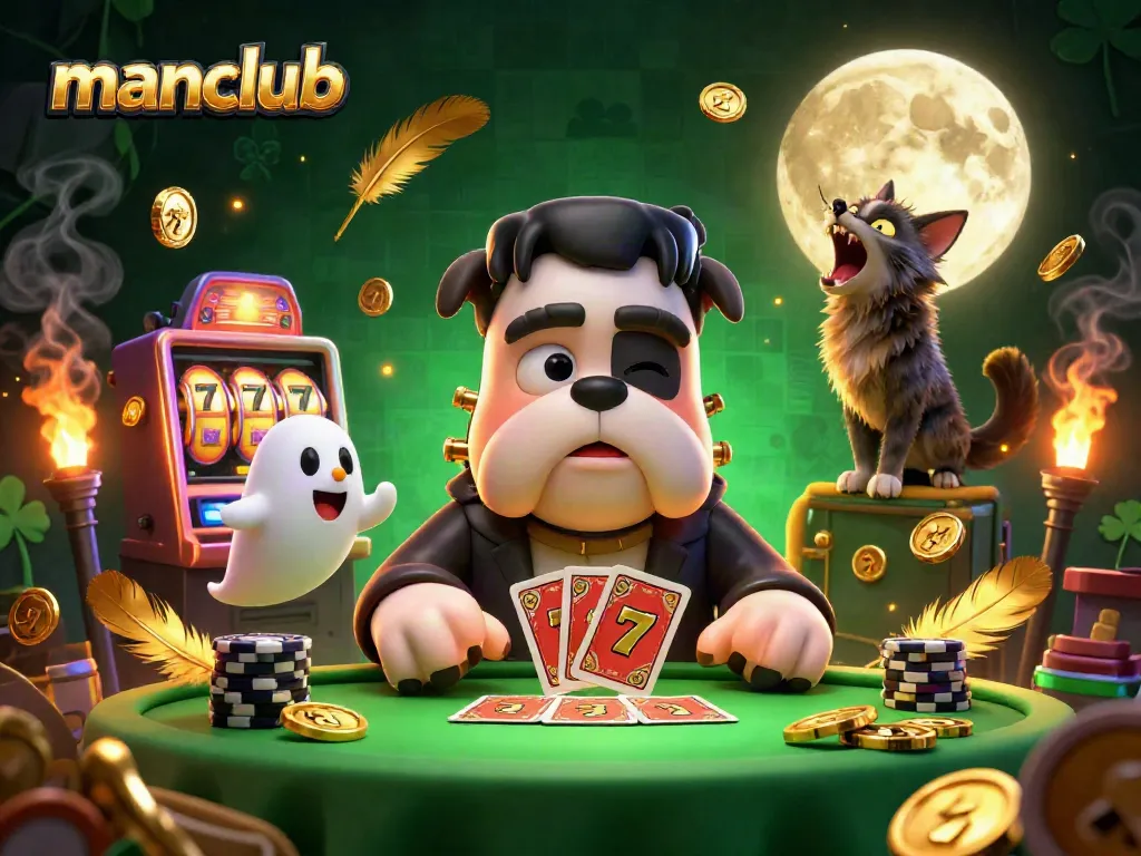 Join the exciting gameplay at manclub with thrilling card dealing at a haunted casino table.