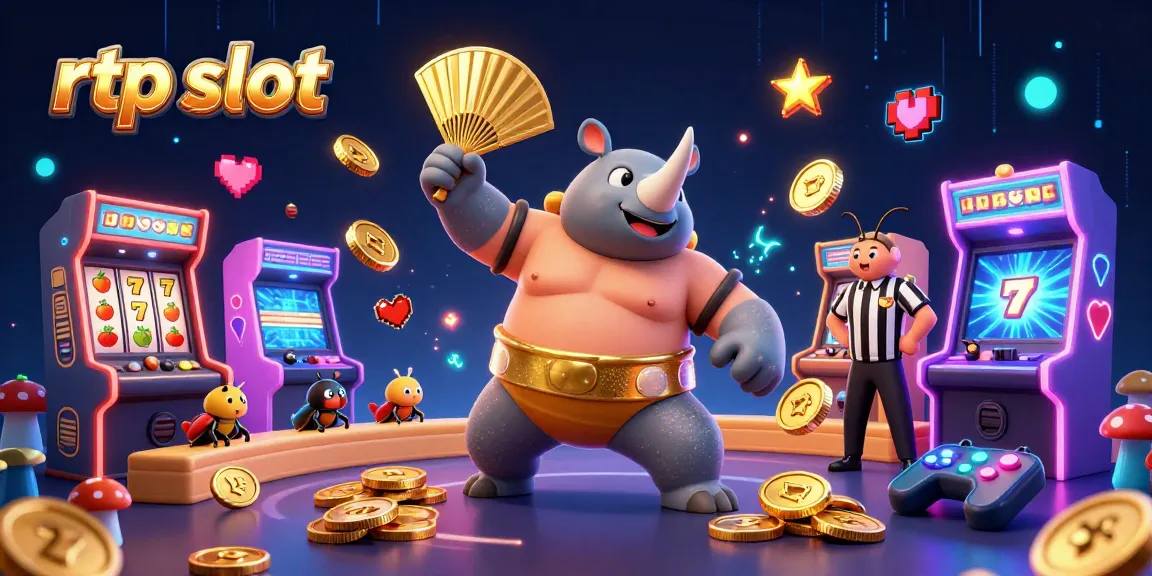 Experience the excitement of rtp slot games with a lively scene featuring a beetle sumo champion and vibrant casino elements.