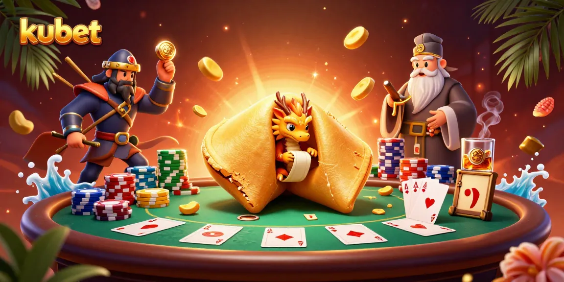 Kubet players enjoy epic poker battles in a vibrant 3D casino landscape filled with gold and dragons.