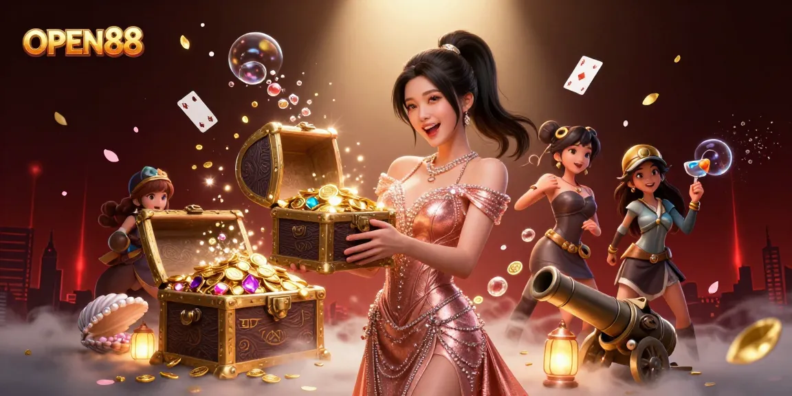 Join OPEN88 to experience thrilling treasure hunting with gems and coins in a vibrant casino atmosphere.