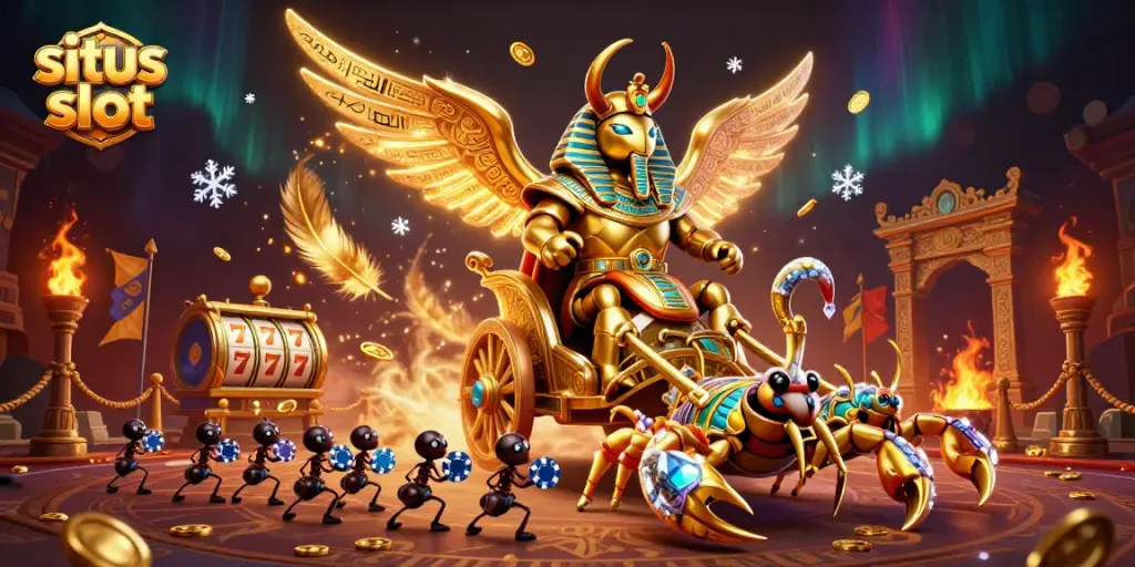 Experience the thrill of situs slot with vivid characters and dynamic gaming elements in this engaging illustration.
