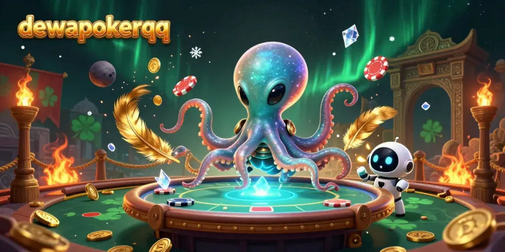 Engage with dewapokerqq as the alien octopus operates a holographic poker table.