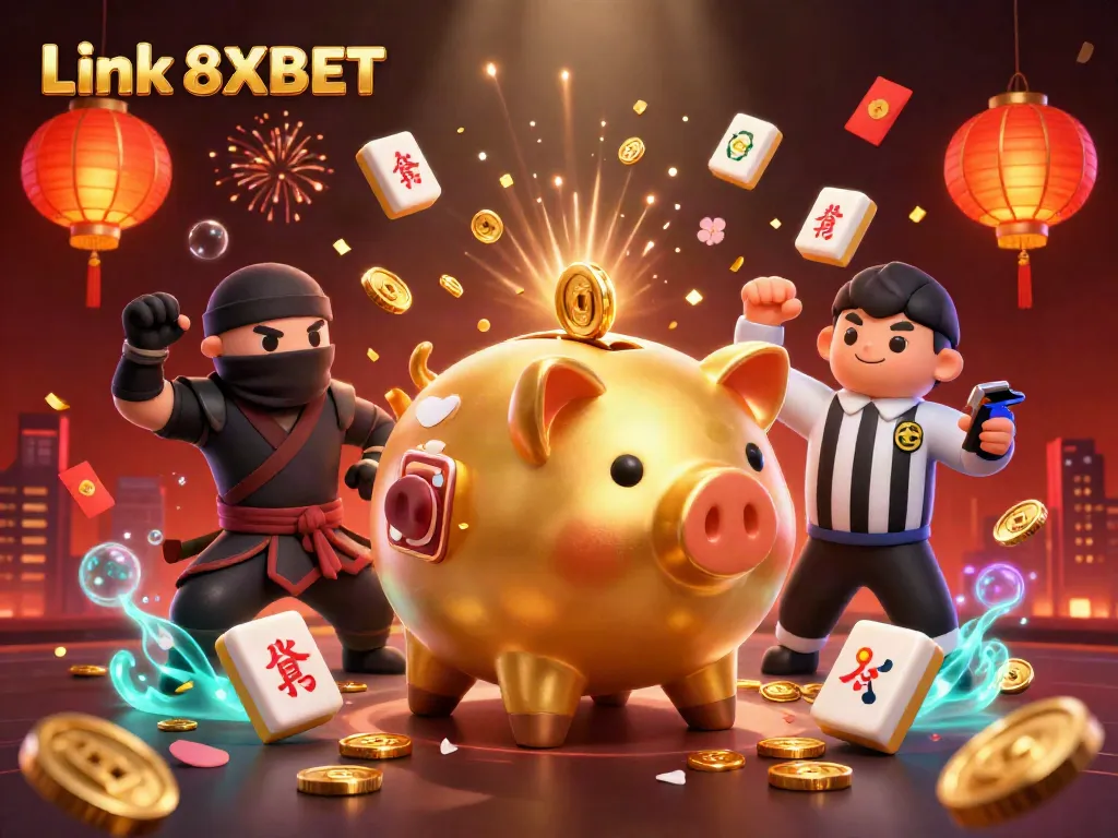 Experience the excitement at Link 8XBET with a dynamic scene showcasing gaming elements and characters.