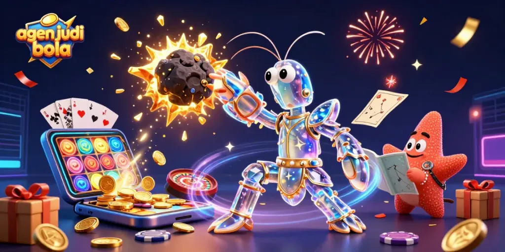 Engage with agen judi bola using vibrant visuals of a galactic samurai amidst game elements for electrifying gaming action.