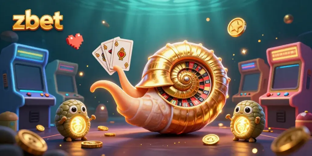 Join the excitement at zbet with a vibrant 3D casino scene featuring unique characters and gaming elements.