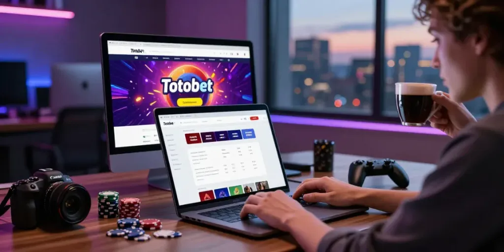 Engaging online betting experience with the Totobet platform, user-focused activities, and vibrant graphics.