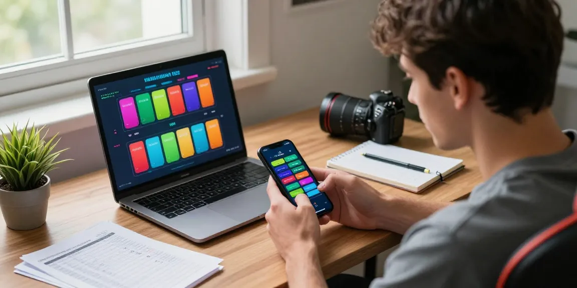 Engaging in colour trading at https://mycolourtrading.com/ with smartphone and laptop, showcasing modern gambling risks.