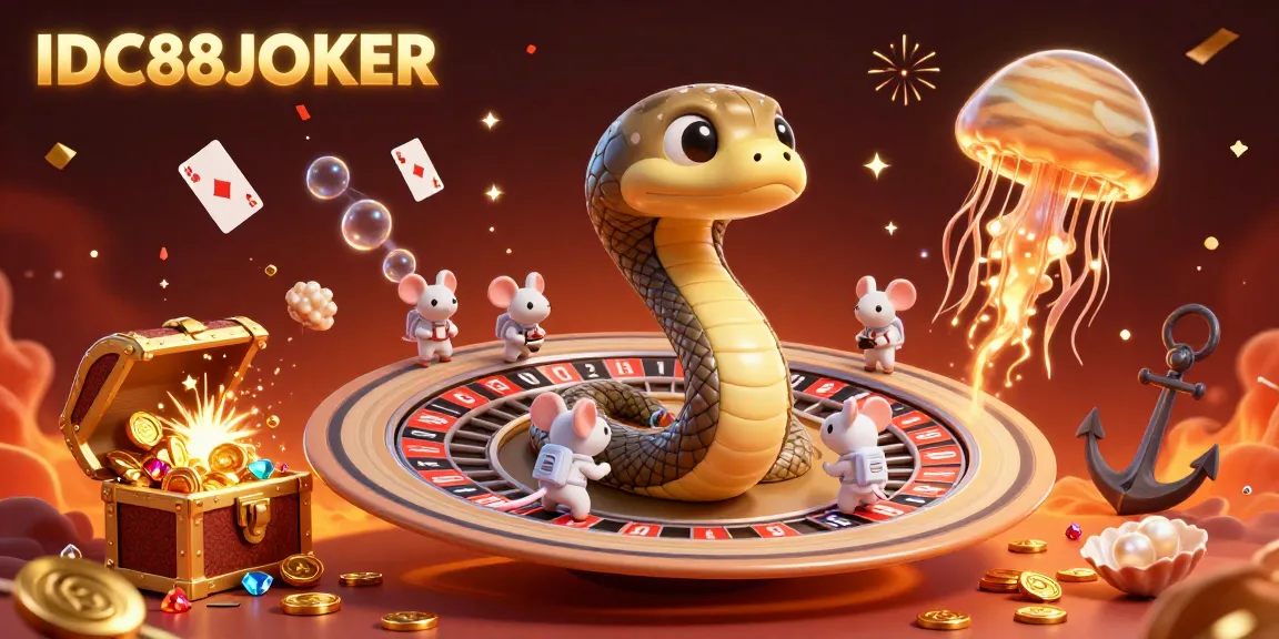 Experience thrilling gameplay at IDC88JOKER with a lively cosmic casino scene featuring unique characters and gaming elements.