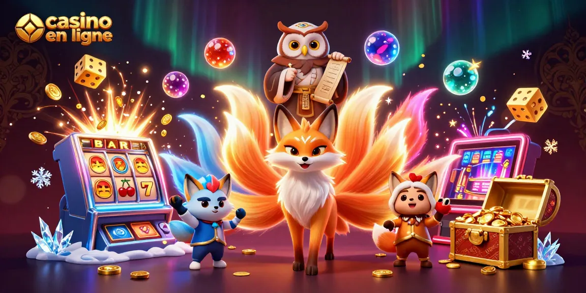 Découvrez un gameplay captivant au casino en ligne avec une illustration 3D vibrante de personnages magiques et de machines à sous.
