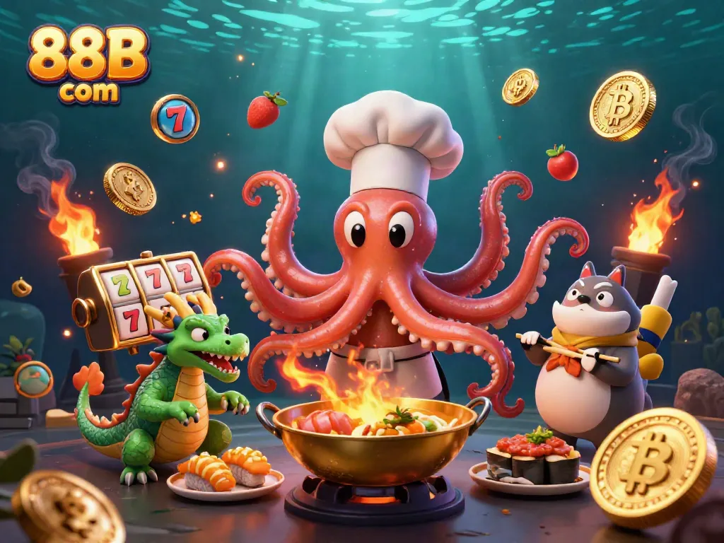 Win exciting jackpots with 88B com in this vibrant casino illustration featuring fortune symbols.