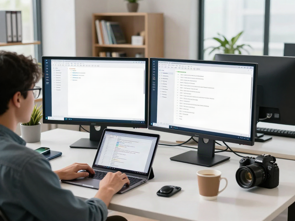Focused individual using a dataset finder in a modern AI training data workspace