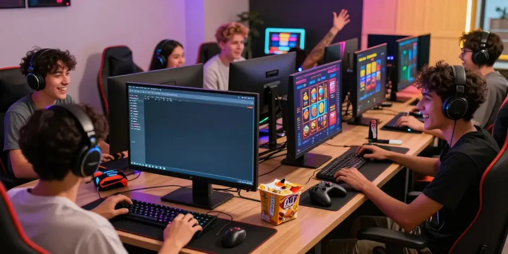 Pengalaman bermain game online bukumimpi138 dengan teman di ruang modern.
