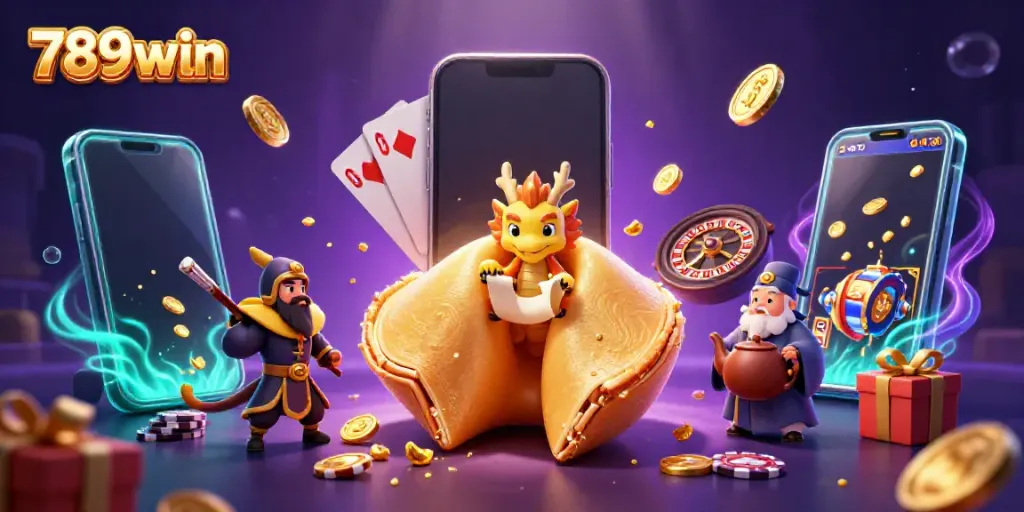 Engage in thrilling gameplay with 789win, surrounded by enchanting casino elements in a magical scene.