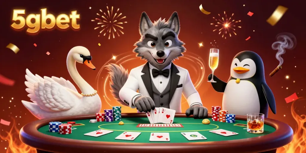 Experience casino excitement with 5gbet's lavish gaming scene featuring elegant characters and vibrant decor.