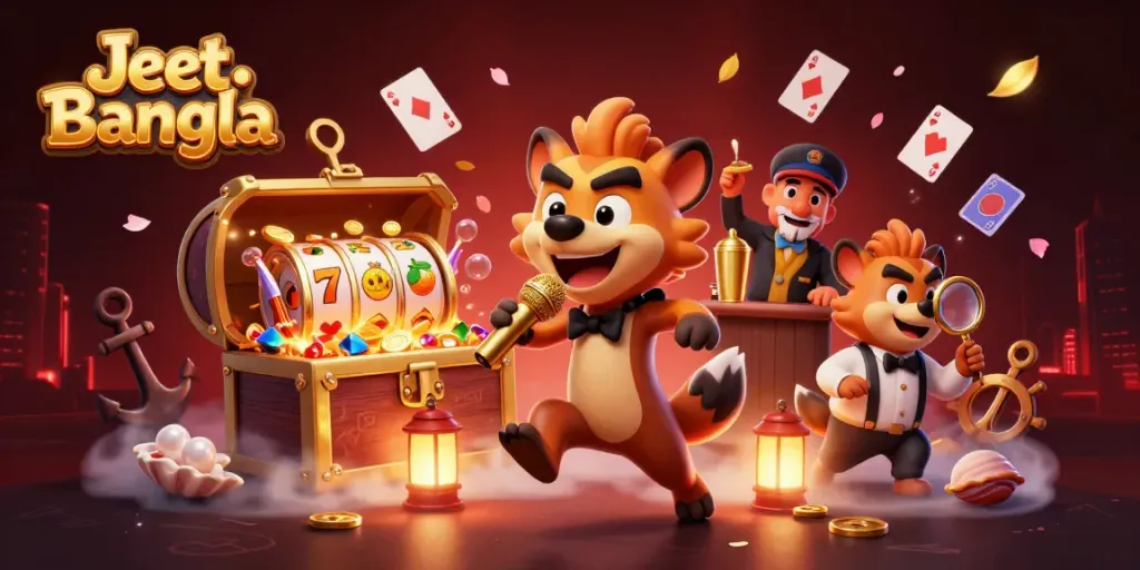 Experience the lively JeetBangla comedy casino with vibrant characters and exciting gaming elements.
